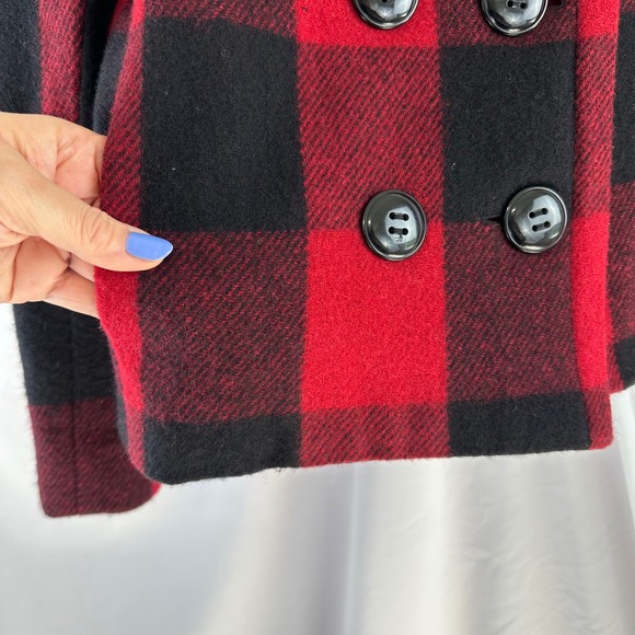 Relativity Red Black Buffalo‎ Plaid Wool Blend Peacoat Jacket PM Petite Medium - Picture 6 of 17